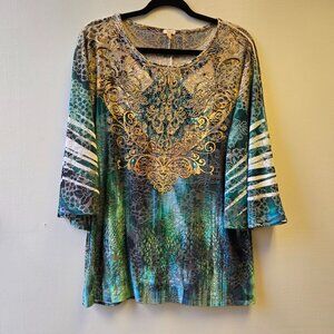 Reba Vintage Fairy Whimsigoth Velvet Burnout Sheer Embellished Batwing Top L
